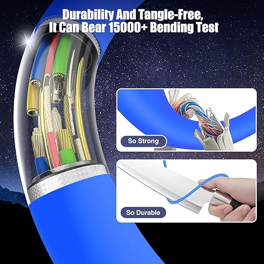 3-Pack Blue 60W USB C to USB C Cable, Type C Fast Charging Cable