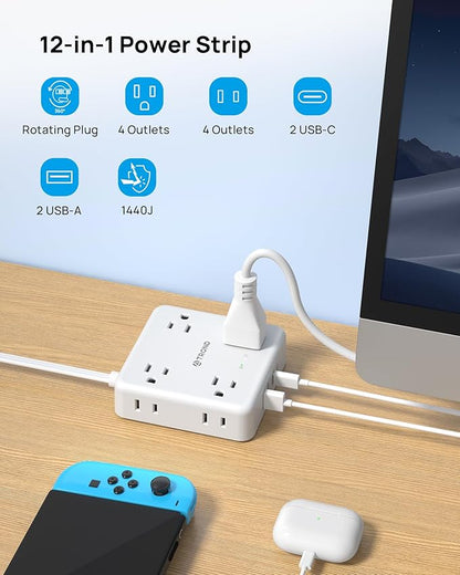TROND 360° Rotating Plug Power Strip, 5FT Flat Extension Cord