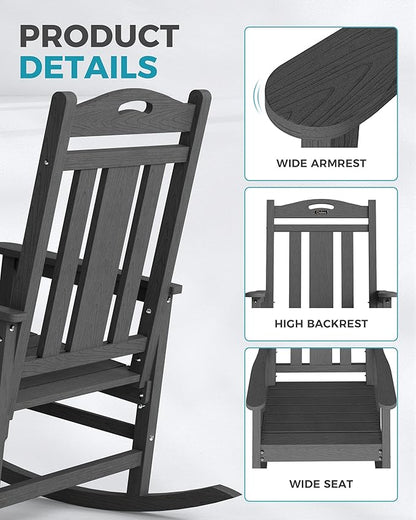 Ciokea Oversized Outdoor Rocking Chairs Set of 2, 380lbs Heavy-Duty Large Patio Rocker, High Back Cozy Porch Chairs, Weather Resistant Patio Rocking Chairs for Outside, Fire Pit, Deck, Dark Grey
