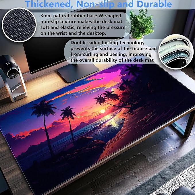 Sunset Beach Gaming Mouse Pad for Desk, Fantasy Ocean Art Desk mat Extended