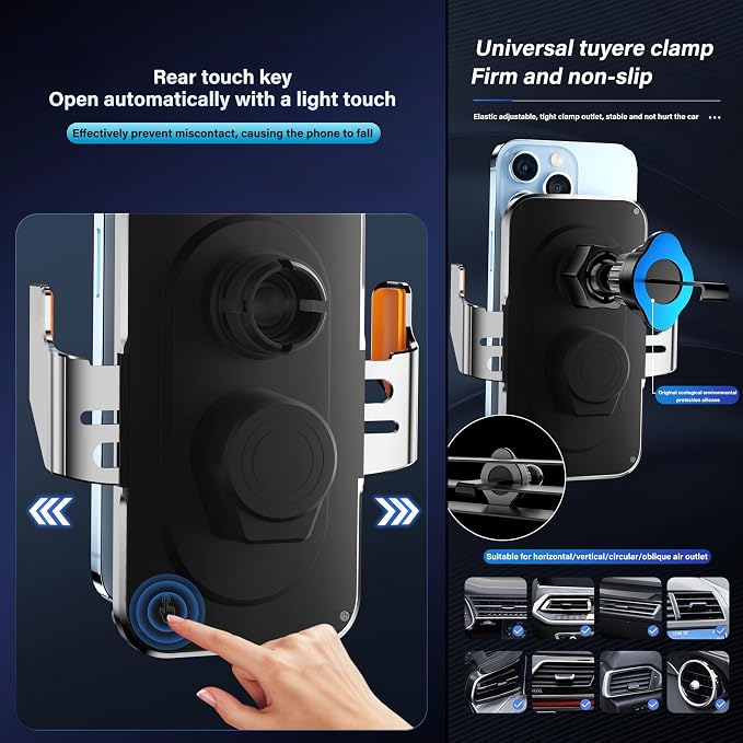 Car Phone Holder Charger Wireless Cell Phone Car Mount - 15W Fast Charging