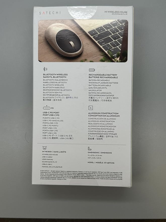 Satechi M1 Wireless Bluetooth Mouse, USB-C Rechargeable, Compact & Portable