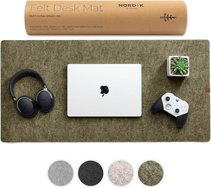 Nordik Large Felt Desk Mat – Timber Moss Green – 35 x 17 inch – Computer Desk