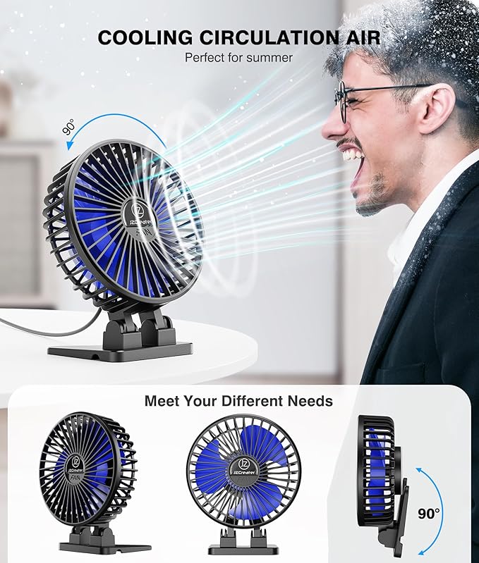 JZCreater USB Desk Fan, Mini Portable Fans, 3 Speeds Desktop Table Cooling Fan