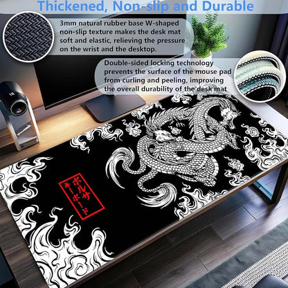 Black and White Mouse Pad Extra Large Gaming Mousepad XL Dragon Desk Mats