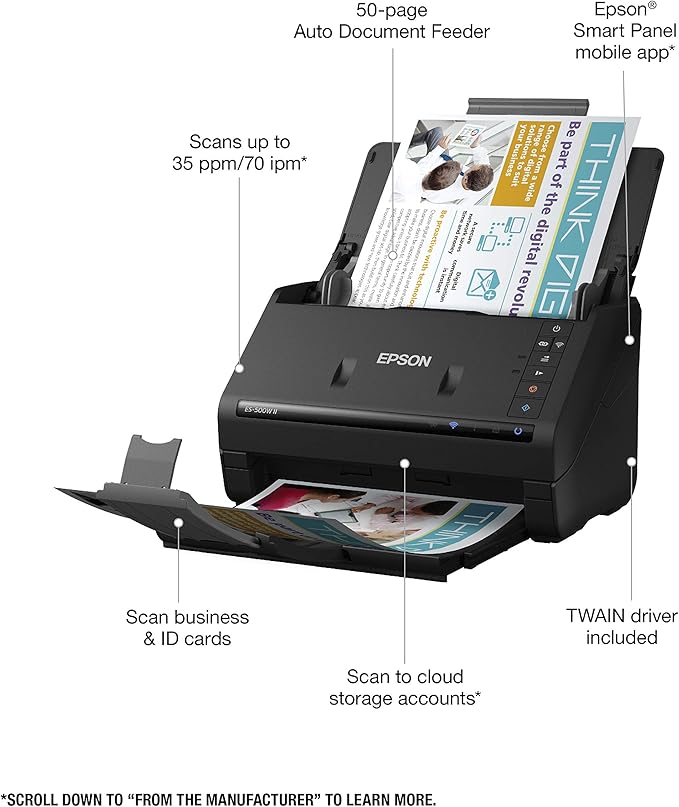 Epson Workforce ES-500W II Wireless Color Duplex Desktop Document Scanner