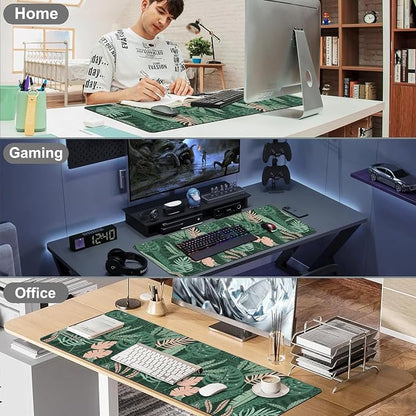 Tropical Plants and Leaves Desk Mat, Large Tropical Palm Leaves Gaming Keyboard