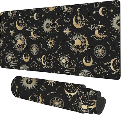 Gaming Desk Pad Large Extra Length Clouds, Moon and Sun Mouse Pad Keyboard