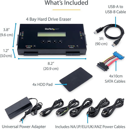 StarTech.com 4 Bay SSD/HDD Hard Drive Eraser, 2.5/3.5" SATA, Hostless