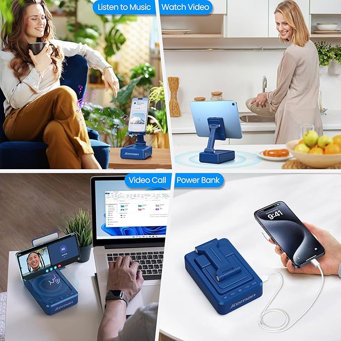 JTEMAN Cell Phone Stand with Bluetooth Speaker and Charging Function, Birthday