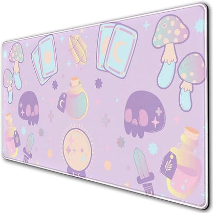 Kawaii Purple Desk Mat, Cute Witchy Elements Mouse Pad, Desk Pad Mystical Goth