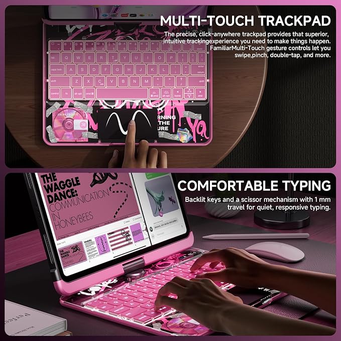 Transparent Case with Keyboard for iPad 9th 10.2 Inch, with 7-Color Backlit