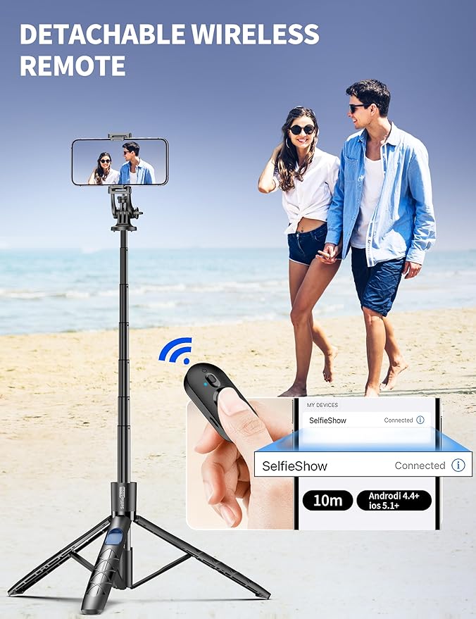 Aluminum 71" Phone Tripod with Remote, Extendable & Compatible with iPhone