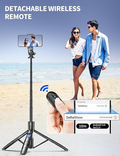 Aluminum 71" Phone Tripod with Remote, Extendable & Compatible with iPhone
