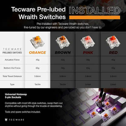 TECWARE Phantom+ Elite 87 Key RGB Mechanical Gaming Keyboard, LED Backlit