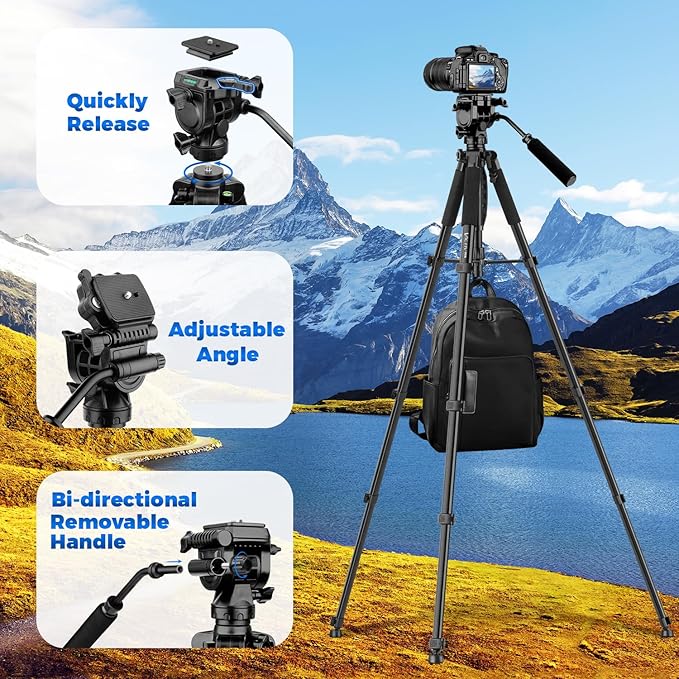 Camera Tripod, 75” Heavy Duty Tripod