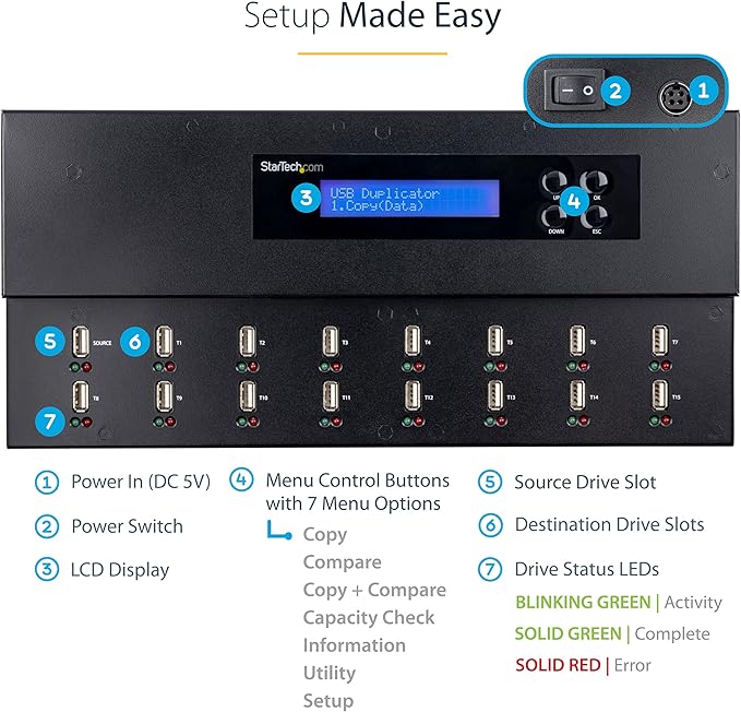 StarTech.com Standalone 1 to 15 USB Flash Drive Duplicator/Cloner/Eraser