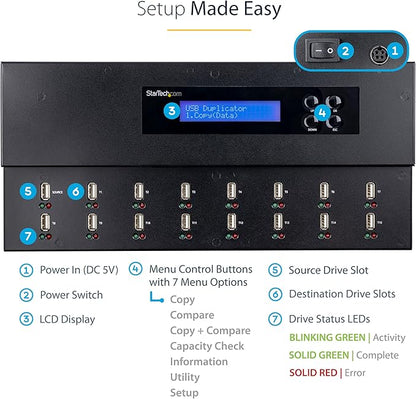 StarTech.com Standalone 1 to 15 USB Flash Drive Duplicator/Cloner/Eraser