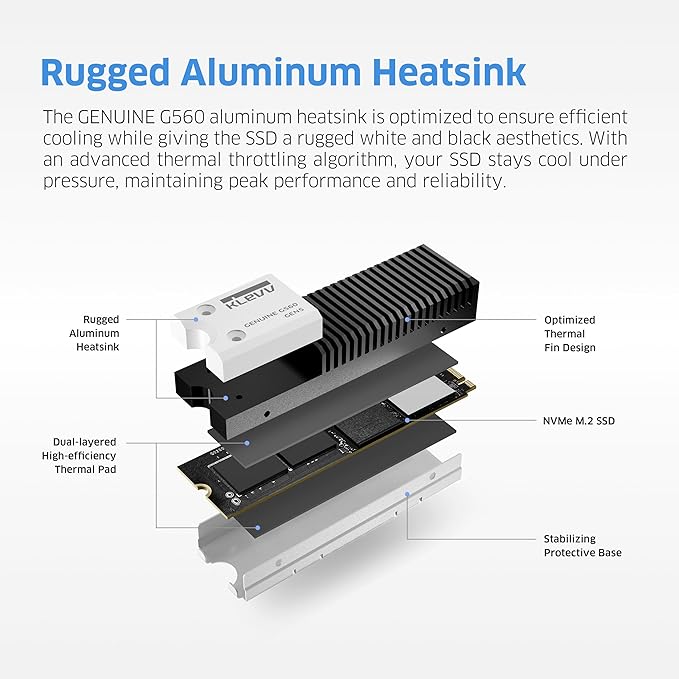 KLEVV Genuine G560 2TB M.2 2280 NVMe PCIe Gen5x4 Internal SSD Heatsink Included
