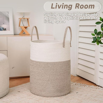 Large Woven Laundry Basket Hamper, 80L Cotton Rope Storage Bin