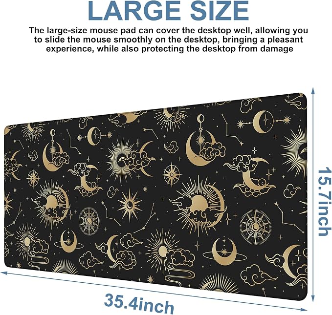 Gaming Desk Pad Large Extra Length Clouds, Moon and Sun Mouse Pad Keyboard