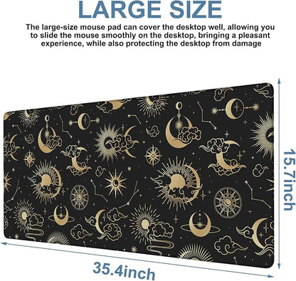 Gaming Desk Pad Large Extra Length Clouds, Moon and Sun Mouse Pad Keyboard