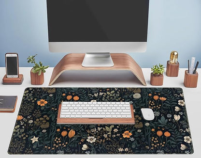 Cute Dark Floral Desk Mat Vintage Flowers Plant Mouse Pad XXL Large Extended