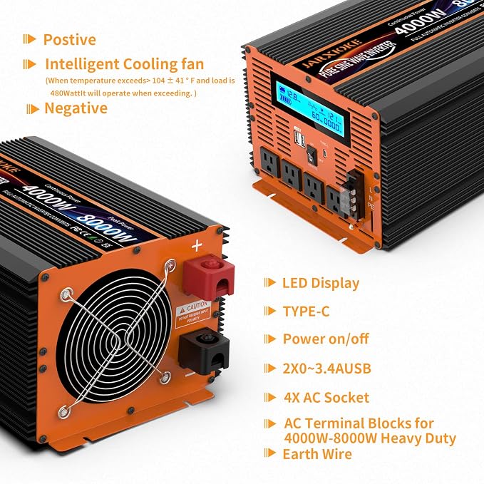 4000 Watt Pure Sine Wave Power Inverter 12V DC to 110V 120V Converter