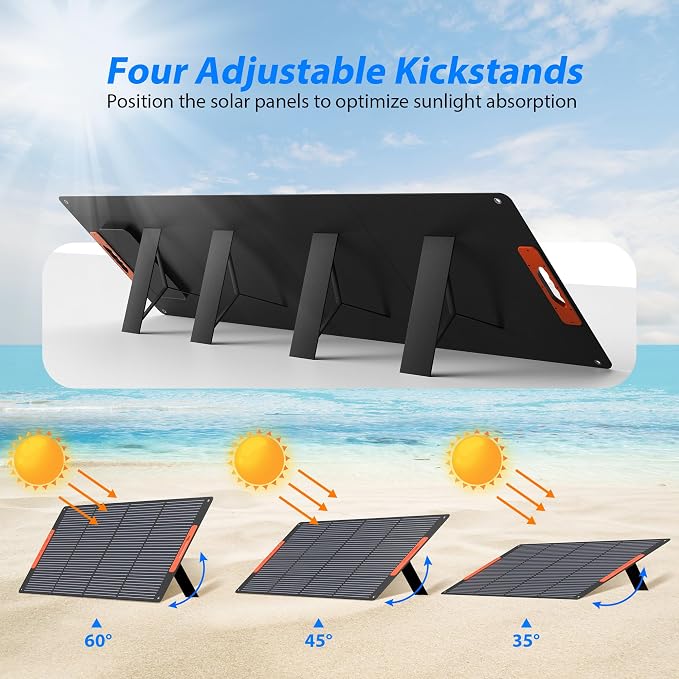 240W Portable Solar Panels for Power Station, Solar Angle Guide,
