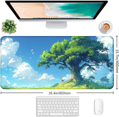 Simple and Cute Anime Landscape Computer Mouse Pad, Large Green Plant Outdoor