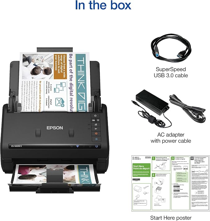 Epson Workforce ES-500W II Wireless Color Duplex Desktop Document Scanner