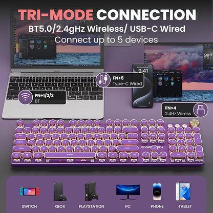 EWEADN V20 Typewriter Keyboard Wireless, 104 Keys Typewriter Style Mechanical