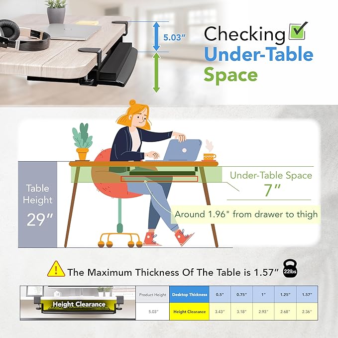 EHO Clamp-On Retractable Adjustable Keyboard Tray, Under Desk Ergonomic