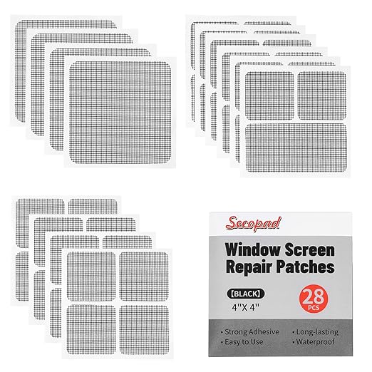 28 Sheets Window Screen Patches Repair Kit, Strong Adhesive Fiberglass Quick