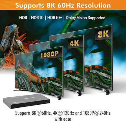 J-Tech Digital HDMI Switch 4K 120hz, 2.1 Switch 4 in 1 Out, 8K 60Hz 1080P 240Hz