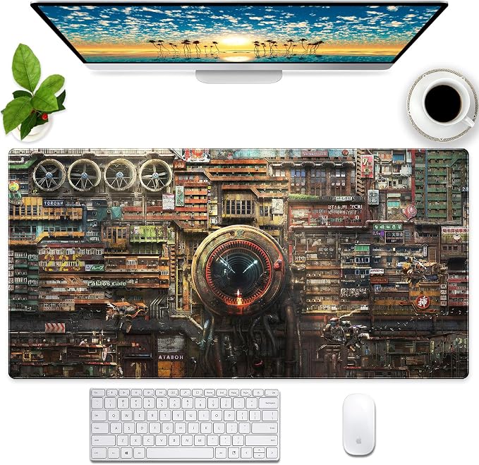 Futuristic Fantasy Mouse Pad, Cyberpunk Style Desk Mat, Extended XL Gaming