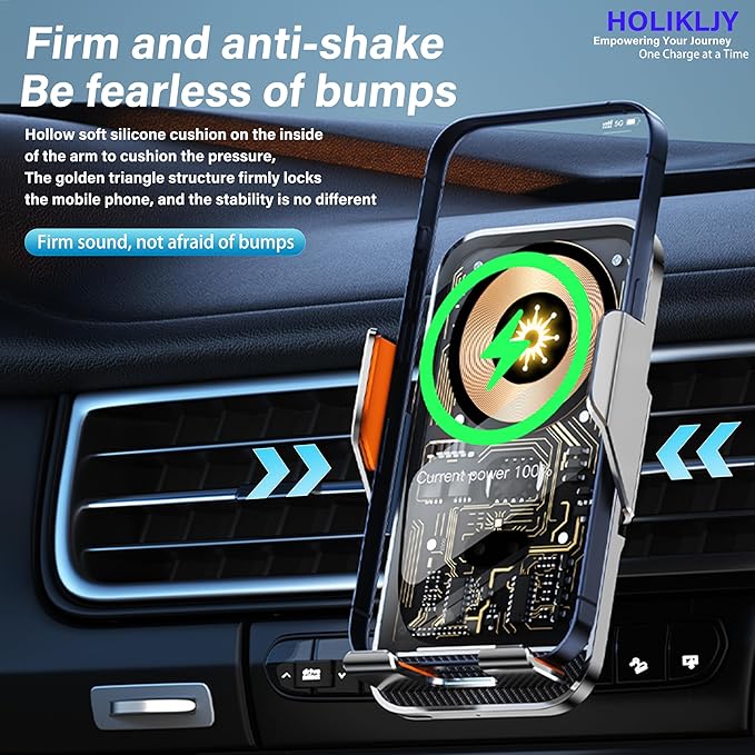 Car Phone Holder Charger Wireless Cell Phone Car Mount - 15W Fast Charging