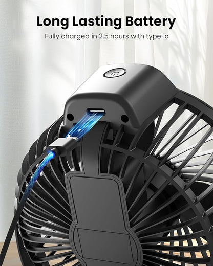 Koonie Portable Clip On Fan, Small USB Fan Battery Operated, 3 Speed