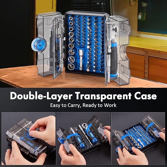 XOOL 78PCS Ratchet Screwdriver Set, Precision Bits, 1/4" Sockets, Magnetic Tools