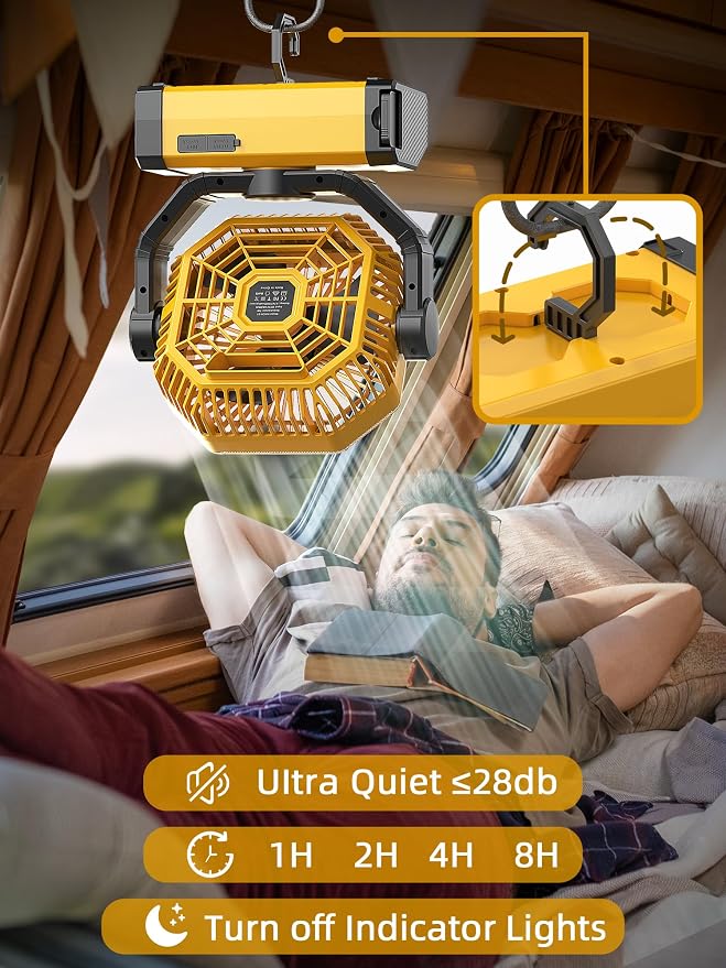 Orteen Rechargeable 9-Inch Portable Table Fan, 20000mAh Battery Powered Camping