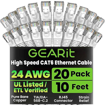 GearIT Cat 6 Ethernet Cable Cat6 Network Patch, Snagless Cord, Internet