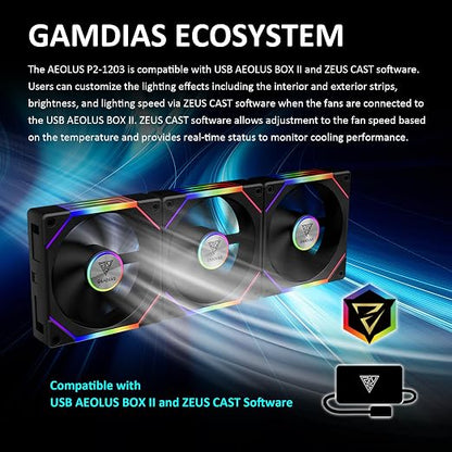 GAMDIAS AEOLUS P2-1203 120mm ARGB PWM Fan, Include Reverse Fan Blade x3 &