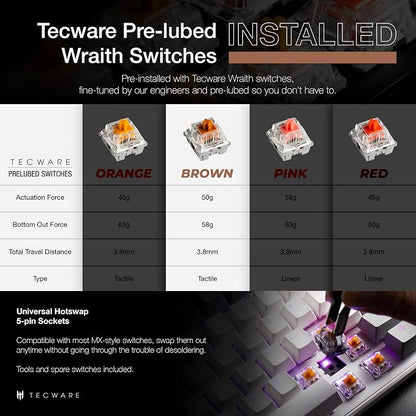 TECWARE Phantom+ Elite 87 Key RGB Mechanical Gaming Keyboard, LED Backlit