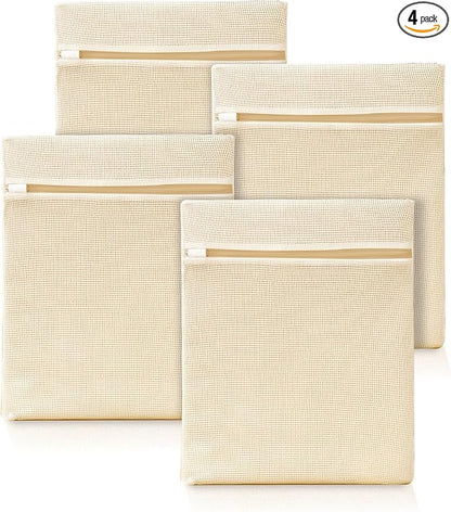 4Pcs Cotton Mesh Laundry Bags for Delicates, Breathable Mesh Garment Bag for