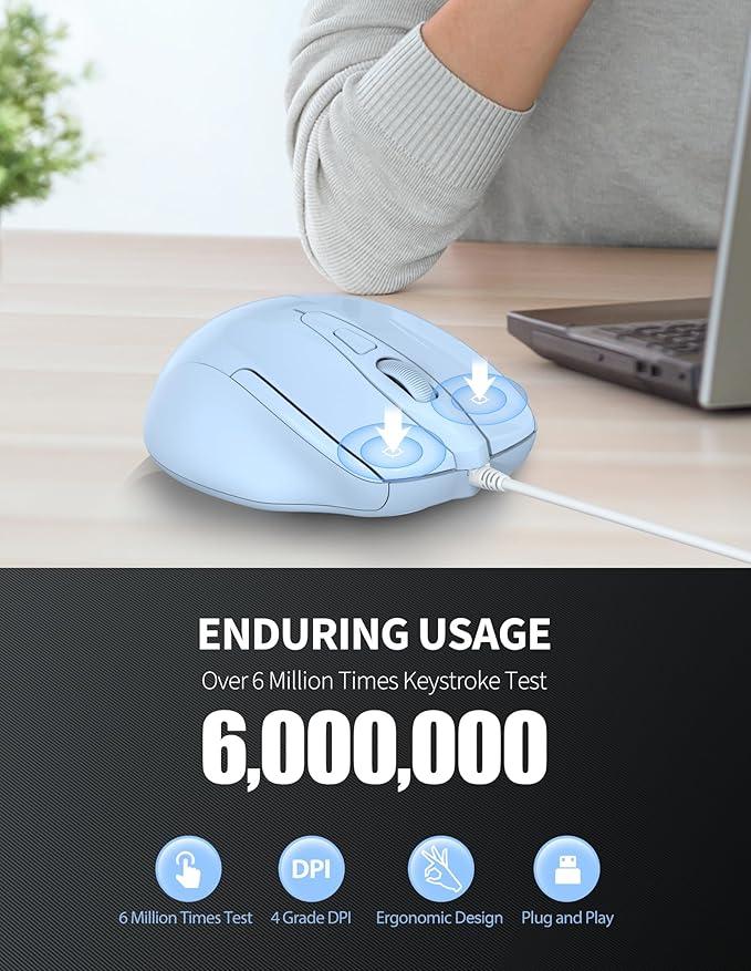 TECKNET Wired Mouse, 6-Button Corded