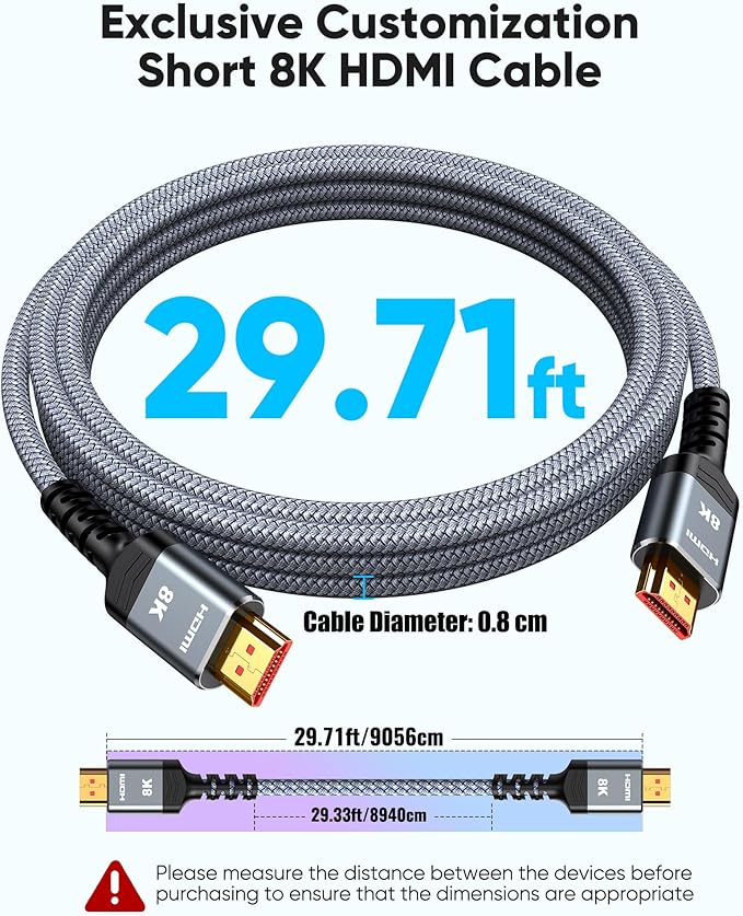 Highwings 8K HDMI Cable Long 2.1 30FT/9M, 48Gbps High Speed HDMI 4K120 144Hz