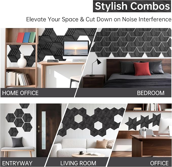Mollywell Hexagon Acoustic Panels, 12 Pack |Wood Veneer|High Density Sound