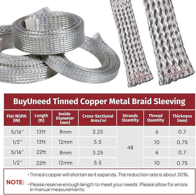 Tinned Copper Metal Braid Sleeving Wire Shielding Sleeve Braided Copper Ground