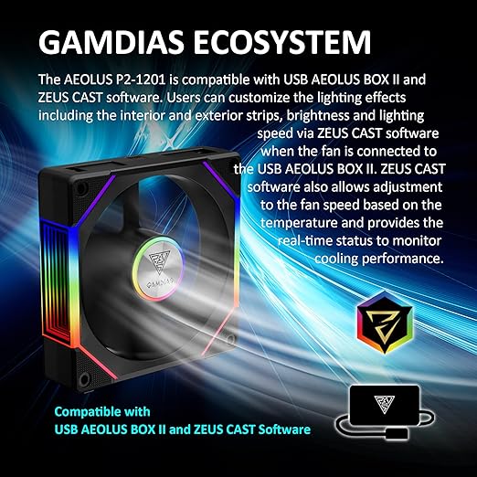 GAMDIAS 120mm ARGB PWM Case Fan, 2 Blades in 1 Fan Pack, Sync