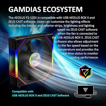 GAMDIAS 120mm ARGB PWM Case Fan, 2 Blades in 1 Fan Pack, Sync